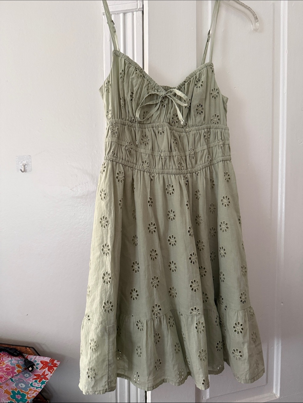 Sage Green Eyelet Sundress - Spaghetti Strap Dress
